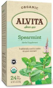 alvita organic spearmint herbal tea - made with premium quality organic spearmint leaves, a delicate mint flavor and aroma, 24 tea bags