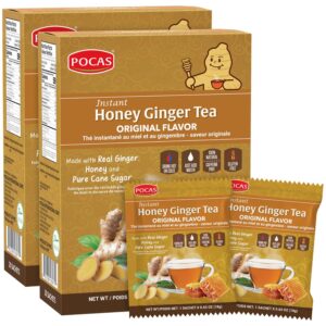 pocas honey ginger tea - instant tea powder packets with ginger honey crystals tea, non-gmo/gluten free/caffeine free, 20 count (pack of 2)