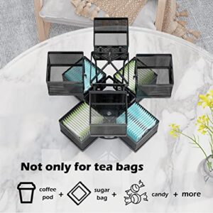 COVAODQ Tea Bag Organizer Tea Bag Storage Holder Spinning Carousel with 8 Compartments, Tea Bag Holder Black