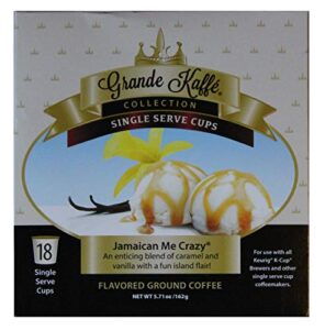 grande kaffe jamaican me crazy flavored ground coffee, 18 single serve cups