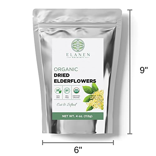 Organic Dried Elderflowers 4 oz. (113g), USDA Certified Organic Dried Elder Flowers, Organic Elderflower Tea, Elder Herb Tea, Elderberry Flower Tea, Flor De Sauco, Whole