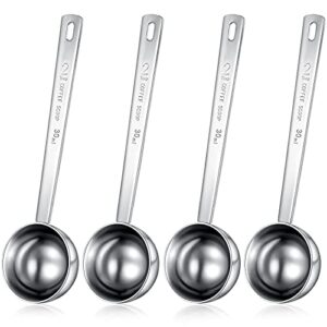 4 pieces 2 tablespoon scoops with long handle, 30 ml stainless steel coffee spoon for coffee milk fruit powder, measuring dry and liquid ingredients, spice jar, cooking baking, leveler
