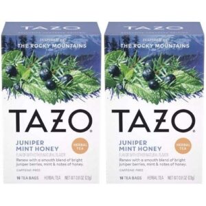 tazo herbal juniper mint honey tea 16 count. herbal tea bags. caffeine free. 2 pack.