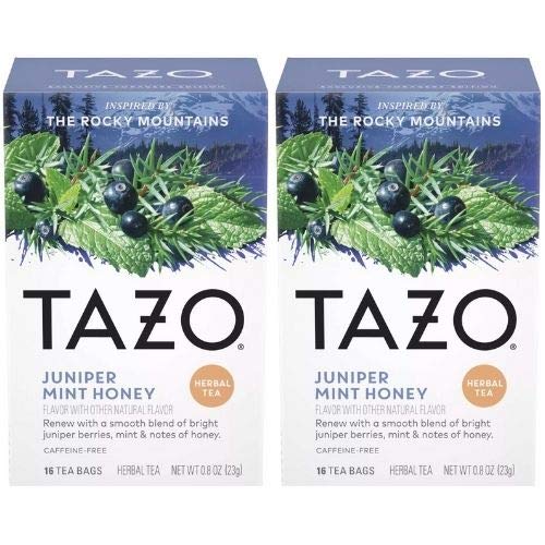 Tazo Herbal Juniper Mint Honey Tea 16 Count. Herbal tea bags. Caffeine Free. 2 Pack.