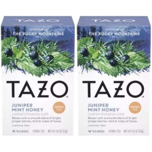 Tazo Herbal Juniper Mint Honey Tea 16 Count. Herbal tea bags. Caffeine Free. 2 Pack.