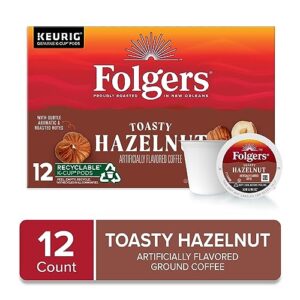 Folgers Toasty Hazelnut Flavored Coffee, 12 Keurig K-Cup Pods