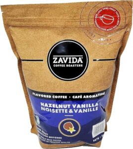 zavida premium hazelnut vanilla whole bean coffee, 2 lb