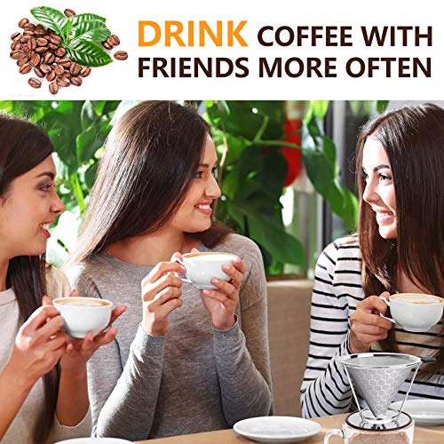 Pour Over Coffee Maker, Stainless Steel Reusable Coffee Filter, Paperless Manual Coffee Cone Filter, Pour Over Coffee Dripper for (1-4 Cup), Fine Mesh Coffee Strainer with Stand and Bonus Brush (1)