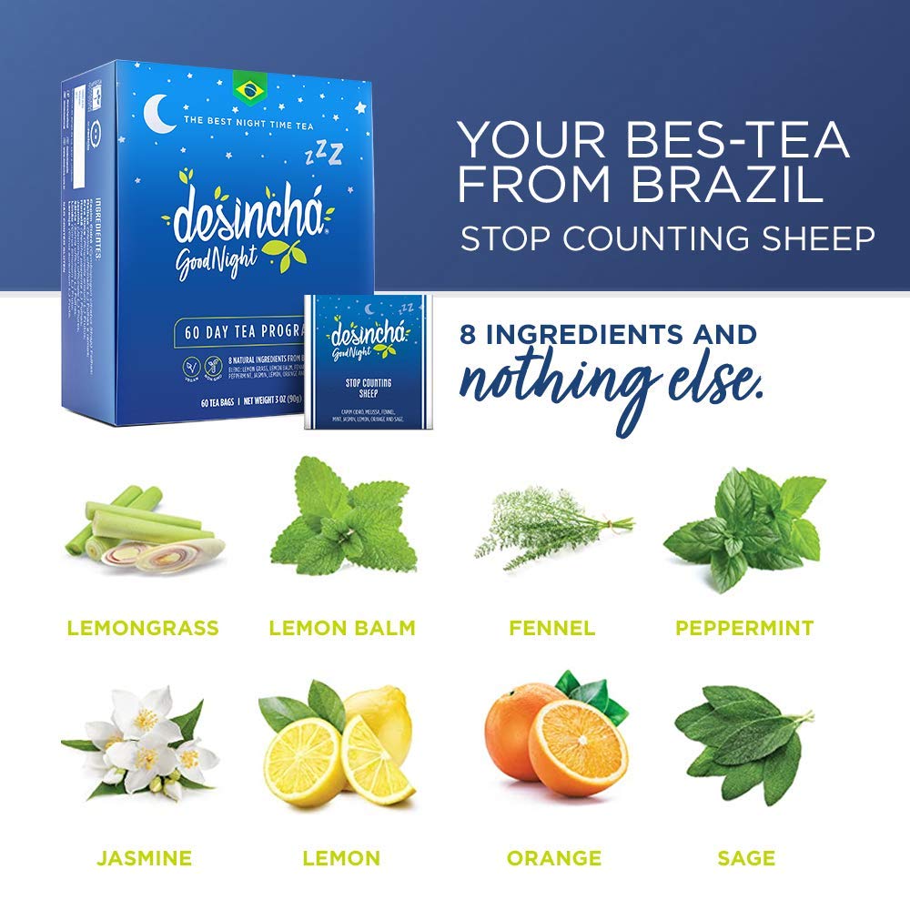 Desincha Nighttime Herbal Tea I Caffeine Free - Herbal Tea I Supports Relaxation & Quality Sleep I Bedtime Tea Made With Natural Ingredients I #1 Tea Brand in Brazil I 60 Day Supply