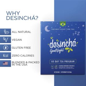 Desincha Nighttime Herbal Tea I Caffeine Free - Herbal Tea I Supports Relaxation & Quality Sleep I Bedtime Tea Made With Natural Ingredients I #1 Tea Brand in Brazil I 60 Day Supply