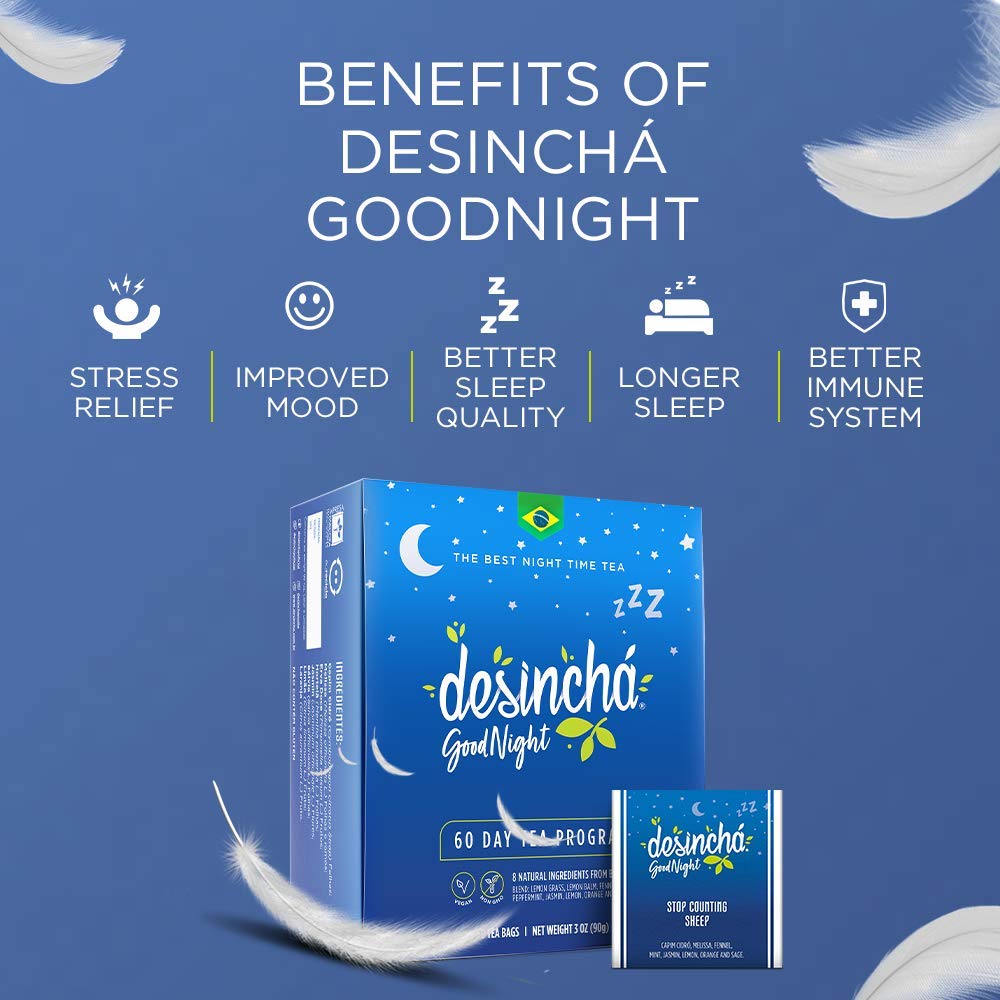 Desincha Nighttime Herbal Tea I Caffeine Free - Herbal Tea I Supports Relaxation & Quality Sleep I Bedtime Tea Made With Natural Ingredients I #1 Tea Brand in Brazil I 60 Day Supply