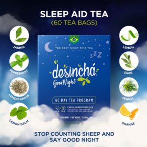Desincha Nighttime Herbal Tea I Caffeine Free - Herbal Tea I Supports Relaxation & Quality Sleep I Bedtime Tea Made With Natural Ingredients I #1 Tea Brand in Brazil I 60 Day Supply