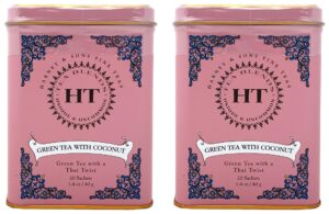 harney & sons green tea with coconut, ginger, and vanilla tea tin - green tea with a thai twist - 20 sachets (pack of 2)