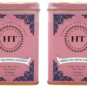 Harney & Sons Green Tea with Coconut, Ginger, and Vanilla Tea Tin - Green Tea with a Thai Twist - 20 Sachets (Pack of 2)