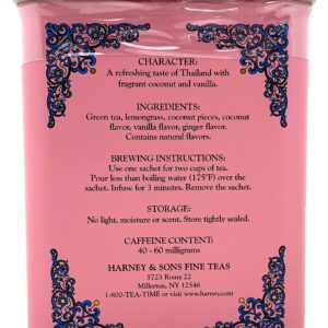 Harney & Sons Green Tea with Coconut, Ginger, and Vanilla Tea Tin - Green Tea with a Thai Twist - 20 Sachets (Pack of 2)