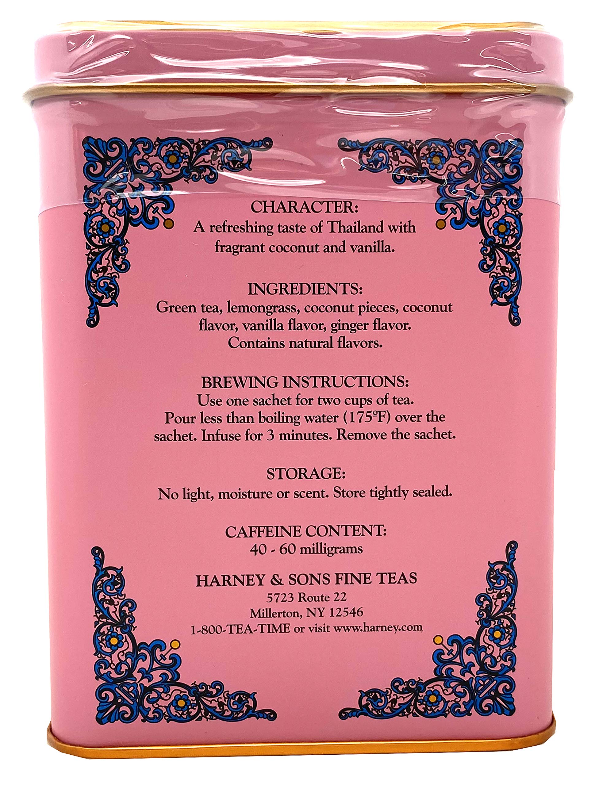 Harney & Sons Green Tea with Coconut, Ginger, and Vanilla Tea Tin - Green Tea with a Thai Twist - 20 Sachets (Pack of 2)