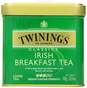 twinings irish breakfast loose tea, pack of 6, 3.53 ounce tins, smooth, flavourful, robust black tea leaves, caffeinated