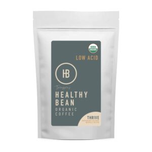 healthy bean coffee thrive morning roast - low acid coffee | whole bean, organic | - 11oz.