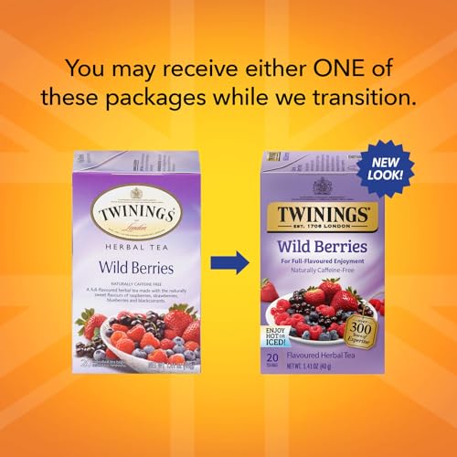 Twinings Wild Berries Tea - Bright and Uplifting Naturally Caffeine-Free Herbal Tea Bags Individually Wrapped, 20 Count