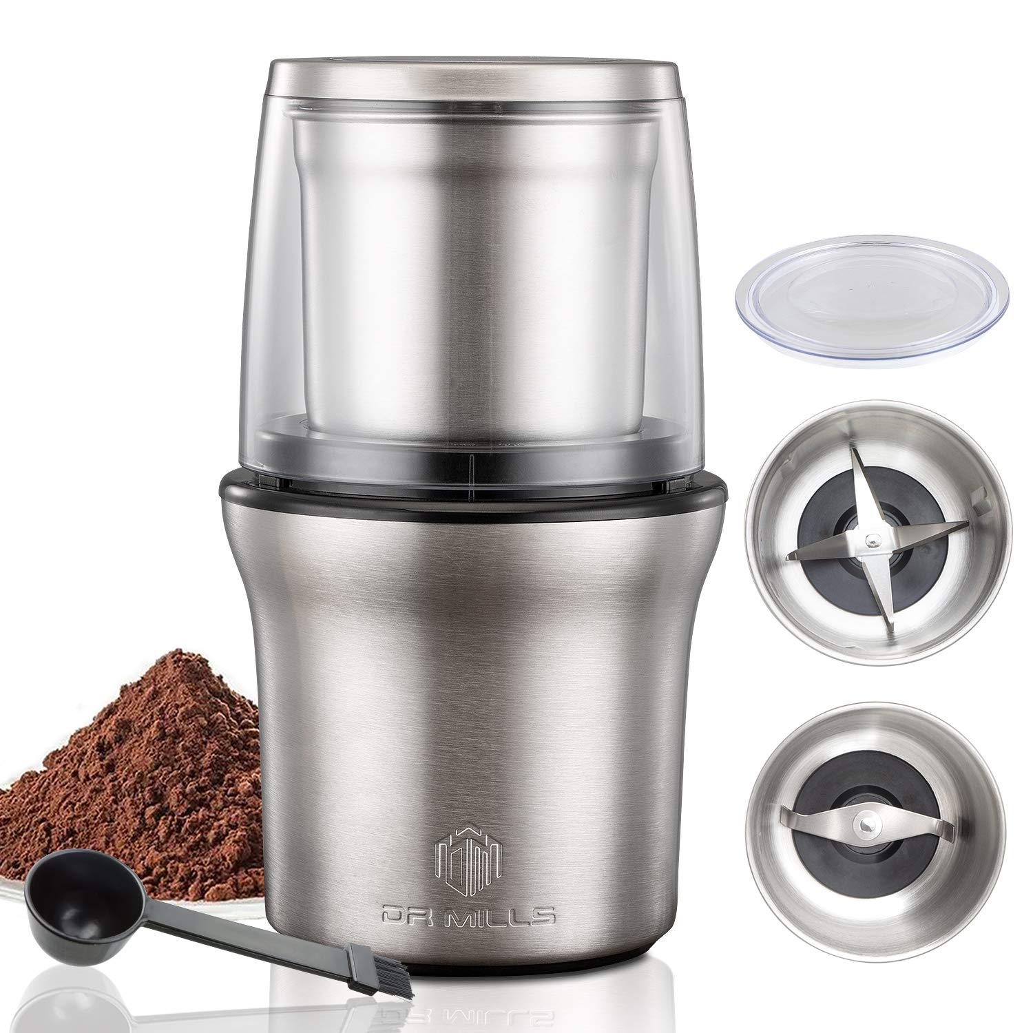 DR MILLS DM-7412M Electric Spice Grinder and Coffee Grinder, Grinder and chopper,detachable cup, diswash free, Blade & cup made with SUS304 stianlees steel