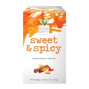 good earth sweet & spicy herbal & black tea, 18 tea bags, 1.43 ounce (pack of 3)