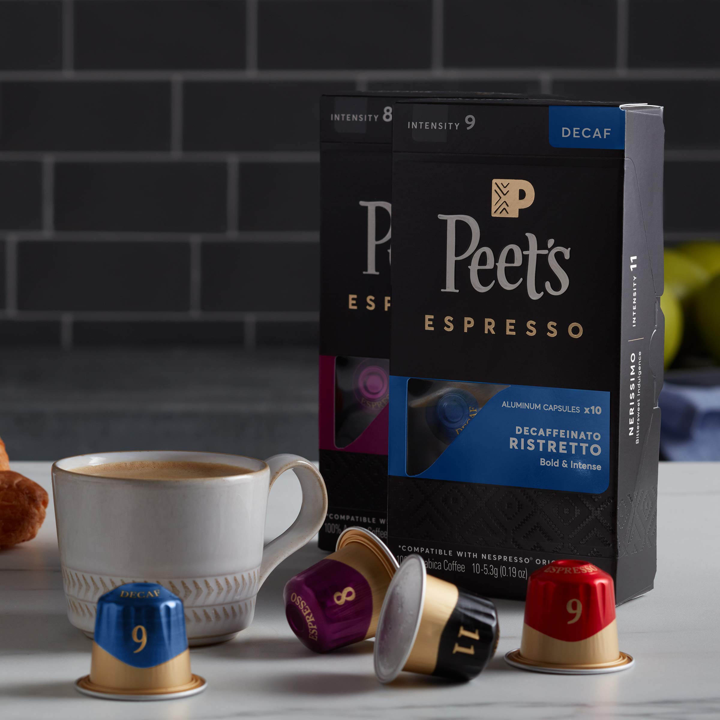 Peet's Coffee Espresso Capsules Decaffeinato Ristretto Intensity 9, Single Cup Coffee Pods, Compatible With Nespresso Original Brewers, 10Count