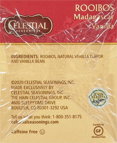 Celestial Seasonings Madagascar Vanilla Rooibos African Red Herbal Tea, 20 ct