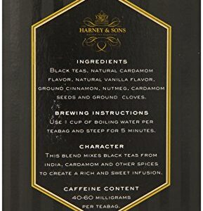 Harney & Sons Premium Black Tea, Tea Bags, Brown (30698), chai, 20.0 Count