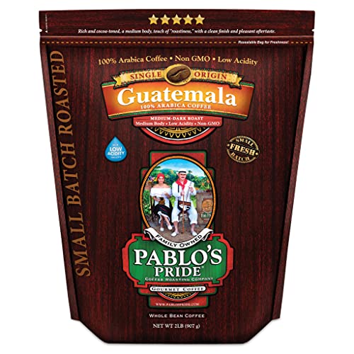 2LB Pablo's Pride Guatemala - Medium-Dark Roast - Whole Bean Arabica Coffee - Low Acidity - 2 Pound Bag