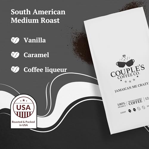 Couple's Coffee Ground Coffee | Jamaican Me Crazy Medium Roast Coffee Blend | Gourmet Flavored Coffee with Smooth Vanilla Caramel Flavors | Made with 100% Arabica Beans | 12oz bag brews about 34 cups