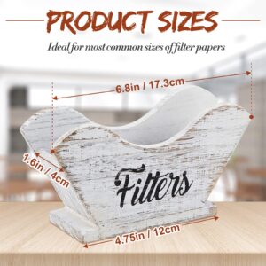 Farmhouse Coffee Filter Holder Rustic Wooden Cone Coffee Filters Pine Wood Coffee Filter Holder Rustic Style Filter Storage for Shelf Storage Square Cone Shaped Flat Bottomed Paper Filters (White)