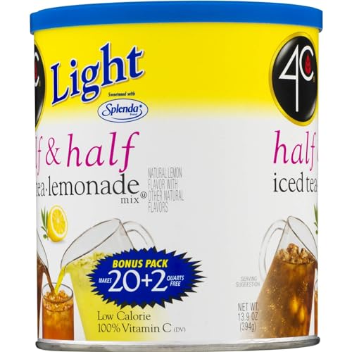 4C Light Powdered Drink Mix Cannisters, Zero Sugar Half & Half, 22 Quarts, Family Sized Cannister, Low Calorie, Thirst Quenching Flavors (Light Half & Half, 13.9 Ounce (Pack of 2))