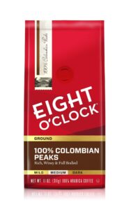 eight o'clock coffee eight o'clock ground coffee, 100% colombian peaks, 11 ounce