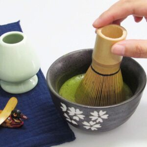 Artcome Japanese Matcha Tea Set, Matcha Whisk, Traditional Scoop, Matcha Bowl, Black Bamboo Tray, Ceramic Whisk Holder, Matcha Caddy, Handmade Matcha Ceremony Kit For Japanese Tea Ceremony (10Pcs)