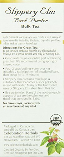 Celebration Herbals Slippery Elm Bark Powder Loose Pack Tea Caffeine Free, 40g