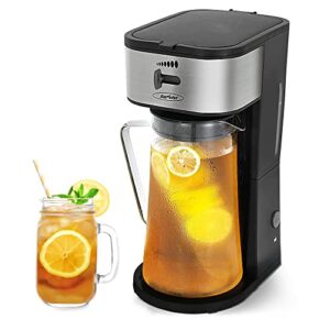 sunvivi iced tea maker with 3 quart glass pitcher, iced coffee maker brewing system with strength selector, infusion pitcher for for ground coffee, taste customization, black