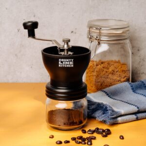 County Line Kitchen, Manual Coffee Grinder with Ceramic Burr, Adjustable Coarseness, Hand Coffee Bean Grinder, Two Glass Jars 250ml each with Metal Lids