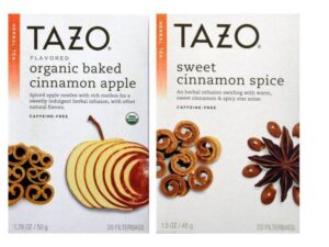 tazo herbal spiced tea bundle: 1 organic baked cinnamon apple, 1 sweet cinnamon spice (2 items)