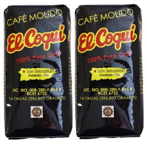 (2 Pack) Puerto Rican Coffee -14 Ounce Bags El Coqui Puro Cafe (28 Ounce Total)