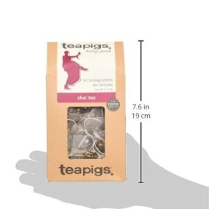 teapigs Chai Tea Bags, 50 Count, Robust Big Leaf Tea, Malty Assam, Cardamom, Cinnamon, Ginger Chai Biodegradable Tea Bags