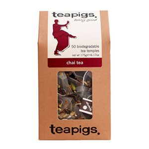 teapigs chai tea bags, 50 count, robust big leaf tea, malty assam, cardamom, cinnamon, ginger chai biodegradable tea bags