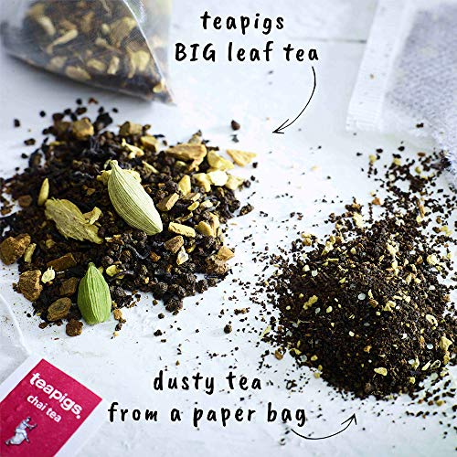 teapigs Chai Tea Bags, 50 Count, Robust Big Leaf Tea, Malty Assam, Cardamom, Cinnamon, Ginger Chai Biodegradable Tea Bags