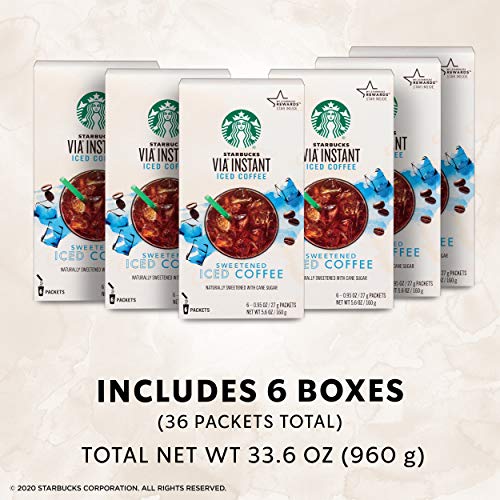 Starbucks VIA Instant Coffee Medium Roast Packets — Sweetened Iced Coffee — 6 boxes (36 packets total)