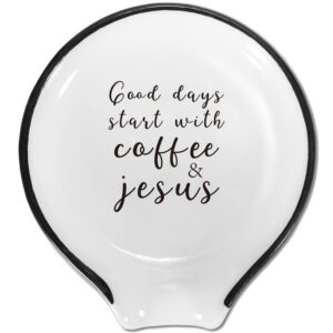 christian gifts for women men, coffee spoon rest holder, coffee bar table decor, coffee lover accessories- good days start with coffee and jesus - 05