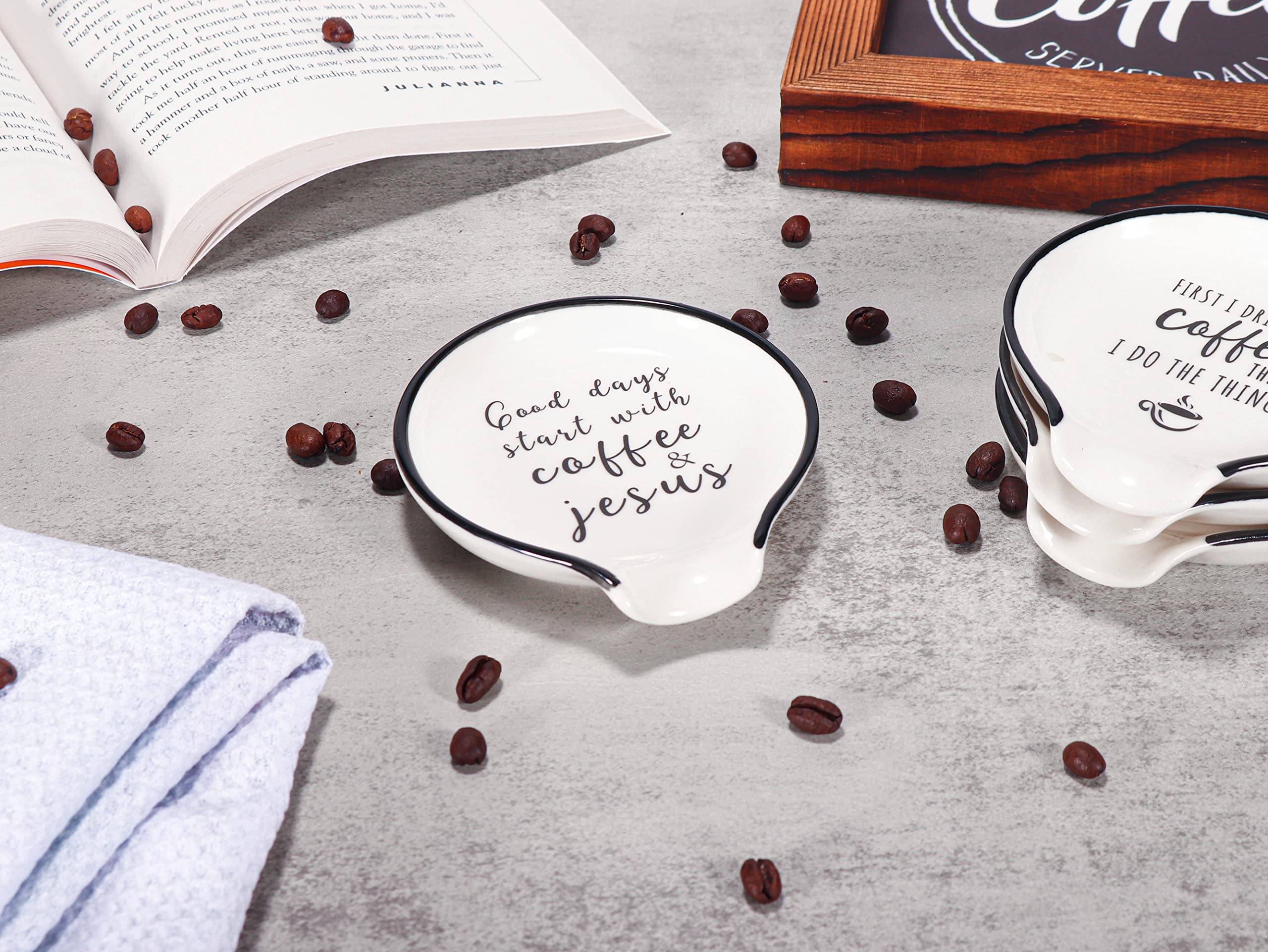 Christian Gifts for Women Men, Coffee Spoon Rest Holder, Coffee Bar Table Decor, Coffee Lover Accessories- Good Days Start with Coffee and Jesus - 05