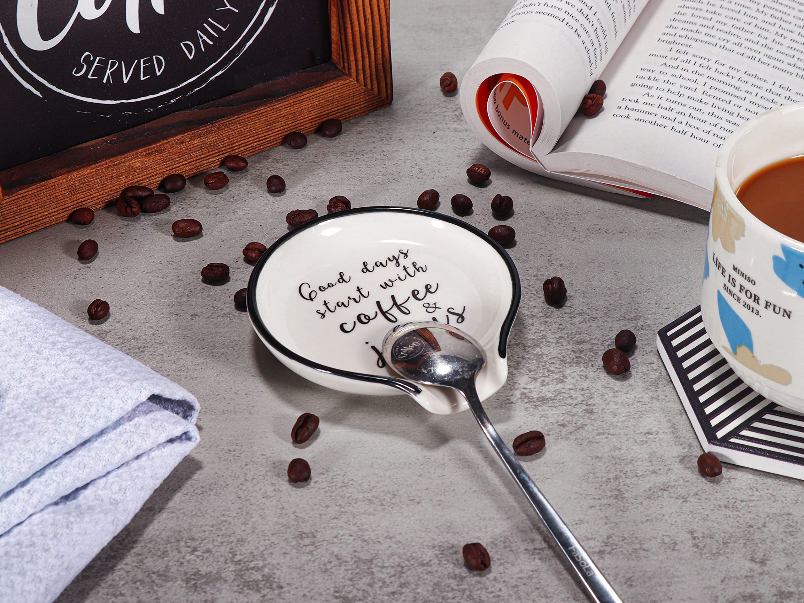 Christian Gifts for Women Men, Coffee Spoon Rest Holder, Coffee Bar Table Decor, Coffee Lover Accessories- Good Days Start with Coffee and Jesus - 05