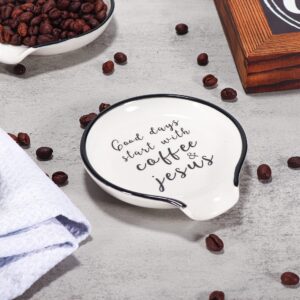 Christian Gifts for Women Men, Coffee Spoon Rest Holder, Coffee Bar Table Decor, Coffee Lover Accessories- Good Days Start with Coffee and Jesus - 05