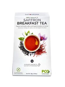 safaroma saffron breakfast tea - freshly harvested containing premium red saffron threads - organic black tea eco-conscious sachets