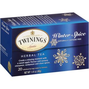 Twinings Christmas Tea and Winter Spice Tea Variety Pack - 1 Caffeinated Spiced Black Tea and 1 Caffeine-Free Spiced Camomile Herbal Tea, Bags Individually Wrapped, 20 Count (Pack of 2)