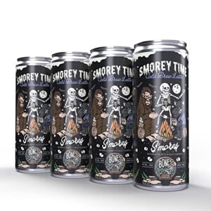 bones coffee company s'morey time cold brew latte s'mores & graham crackers flavored coffee | ready to drink 100% cold brew coffee can | cold brew latte s'mores in cans | 11 fl oz can (4 pack)